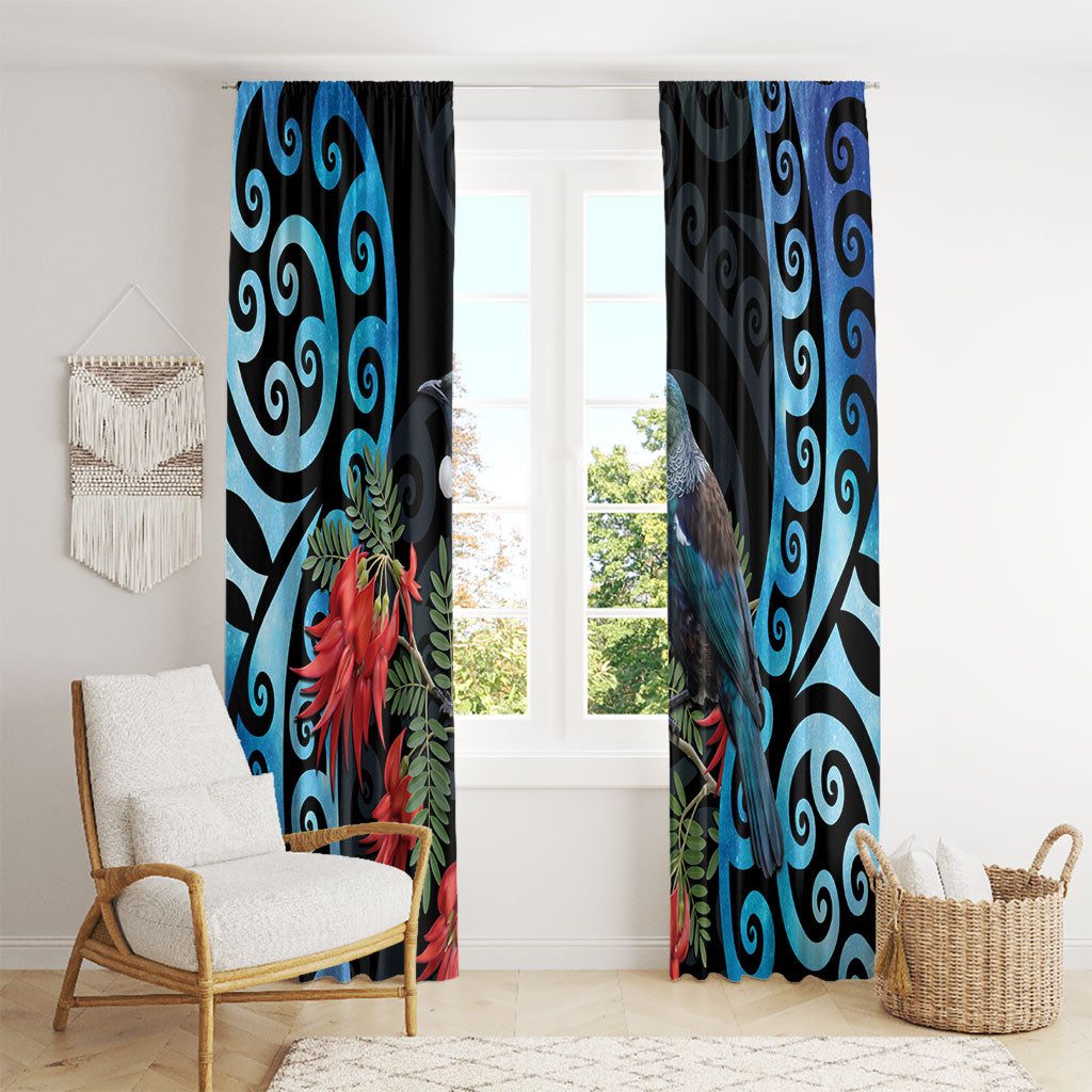 Tui Bird Kakabeak New Zealand Window Curtain Clianthus Galaxy Maori Koru Pattern