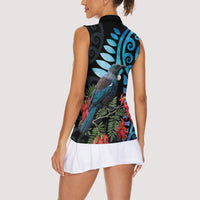 Tui Bird Kakabeak New Zealand Women Sleeveless Polo Shirt Clianthus Galaxy Maori Koru Pattern LT22 - Polynesian Pride