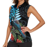 Tui Bird Kakabeak New Zealand Women Sleeveless Polo Shirt Clianthus Galaxy Maori Koru Pattern LT22 - Polynesian Pride