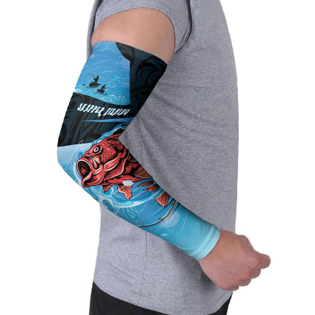 Personalised Snapper Fishing New Zealand Arm Sleeves Tamure Fish Hook Maori Pattern