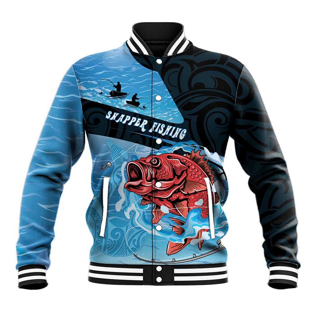 Personalised Snapper Fishing New Zealand Baseball Jacket Tamure Fish Hook Maori Pattern