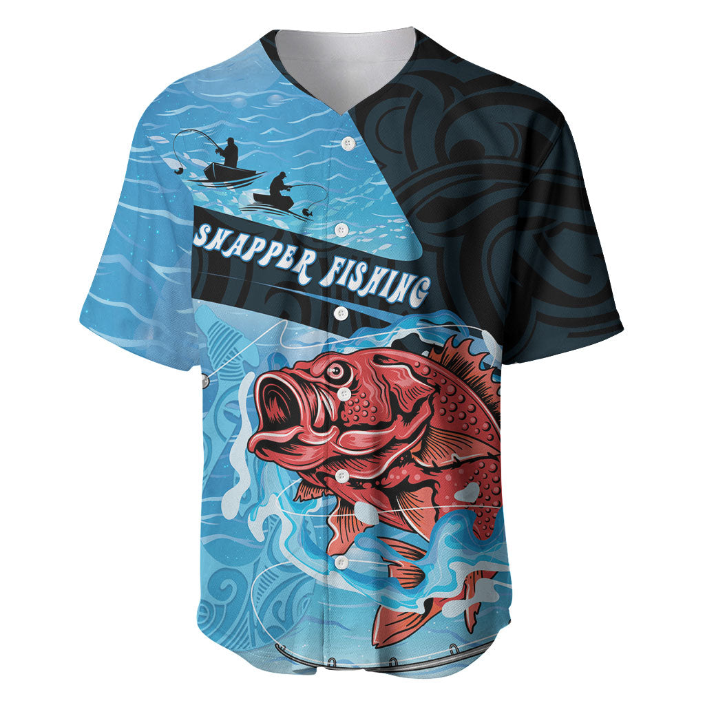 Personalised Snapper Fishing New Zealand Baseball Jersey Tamure Fish Hook Maori Pattern