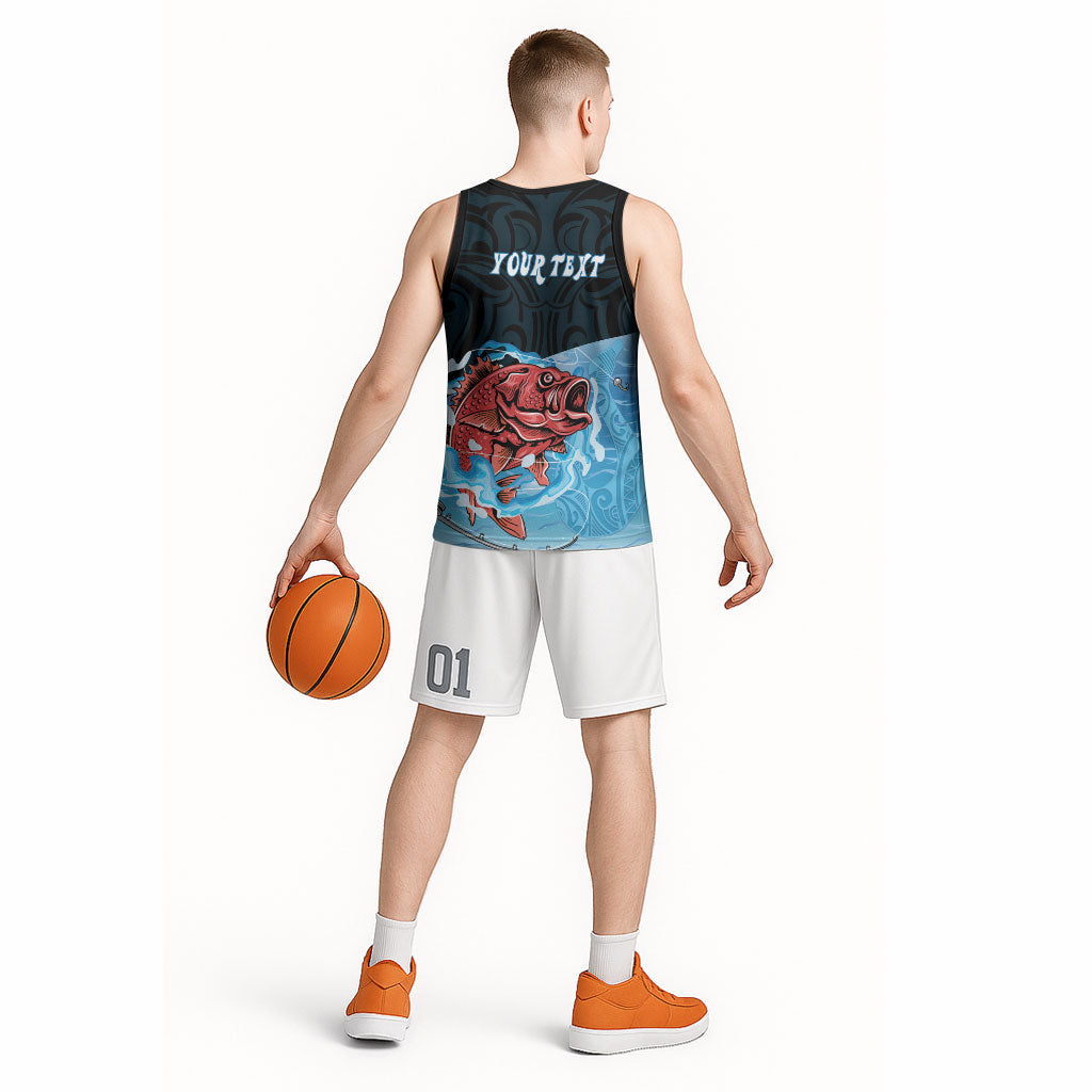 Personalised Snapper Fishing New Zealand Basketball Jersey Tamure Fish Hook Maori Pattern