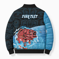 Personalised Snapper Fishing New Zealand Bomber Puffer Jacket Tamure Fish Hook Maori Pattern