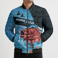 Personalised Snapper Fishing New Zealand Bomber Puffer Jacket Tamure Fish Hook Maori Pattern