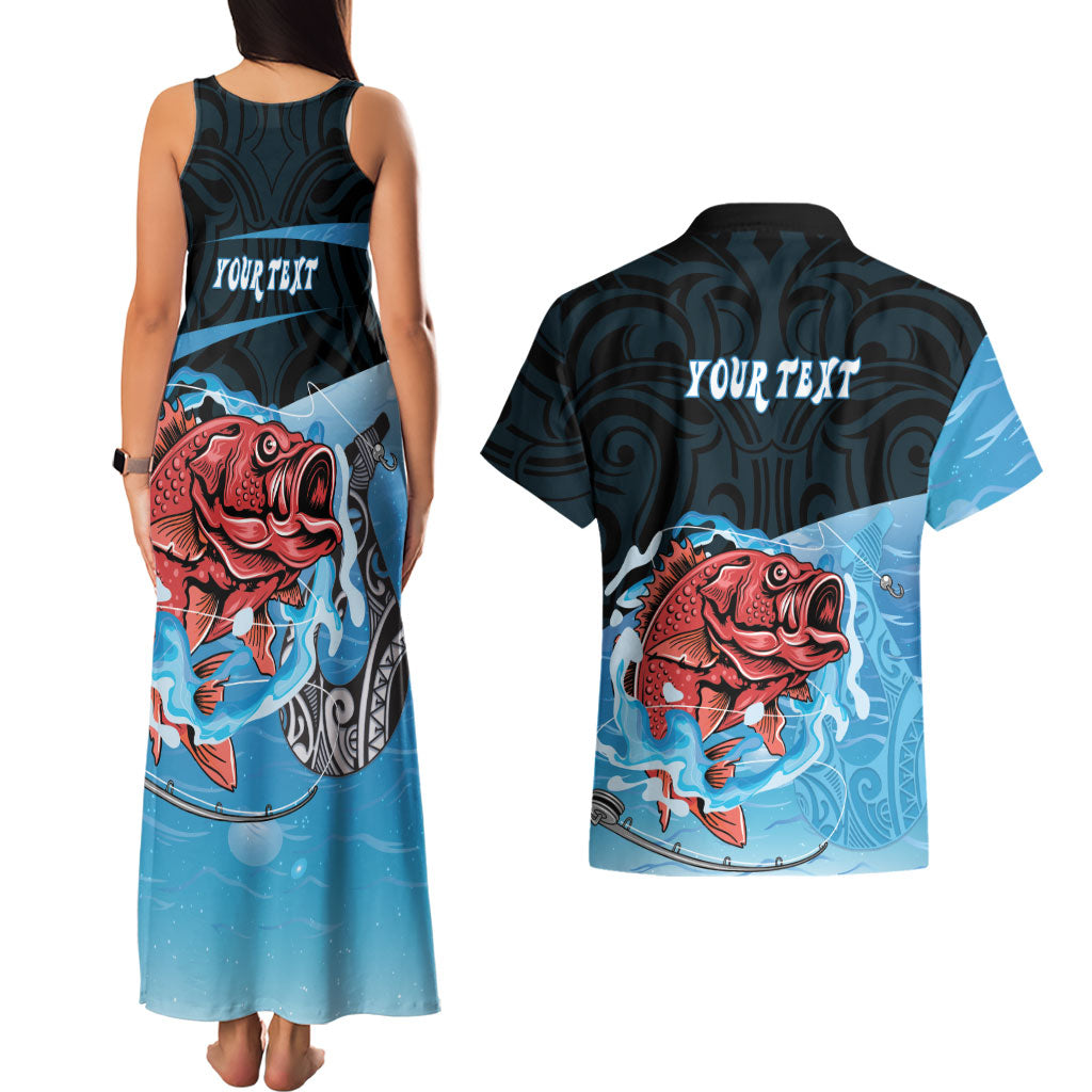 Personalised Snapper Fishing New Zealand Couples Matching Tank Maxi Dress and Hawaiian Shirt Tamure Fish Hook Maori Pattern LT22 - Polynesian Pride