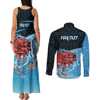 Personalised Snapper Fishing New Zealand Couples Matching Tank Maxi Dress and Long Sleeve Button Shirt Tamure Fish Hook Maori Pattern LT22 - Polynesian Pride