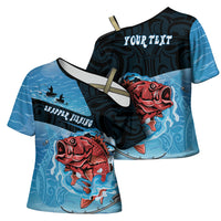 Personalised Snapper Fishing New Zealand Cross Shoulder Shirt Tamure Fish Hook Maori Pattern