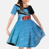 Personalised Snapper Fishing New Zealand Family Matching Mermaid Dress and Hawaiian Shirt Tamure Fish Hook Maori Pattern LT22 Daughter's Dress Blue - Polynesian Pride