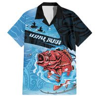 Personalised Snapper Fishing New Zealand Family Matching Summer Maxi Dress and Hawaiian Shirt Tamure Fish Hook Maori Pattern LT22 Dad's Shirt - Short Sleeve Blue - Polynesian Pride