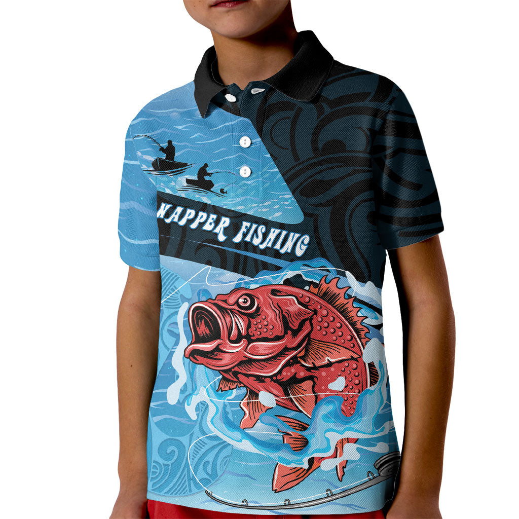 Personalised Snapper Fishing New Zealand Kid Polo Shirt Tamure Fish Hook Maori Pattern