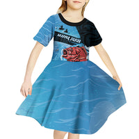 Personalised Snapper Fishing New Zealand Kid Short Sleeve Dress Tamure Fish Hook Maori Pattern
