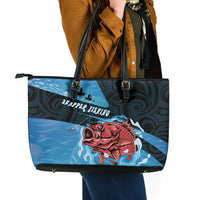 Snapper Fishing New Zealand Leather Tote Bag Tamure Fish Hook Maori Pattern
