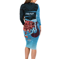 Personalised Snapper Fishing New Zealand Long Sleeve Bodycon Dress Tamure Fish Hook Maori Pattern LT22 - Polynesian Pride