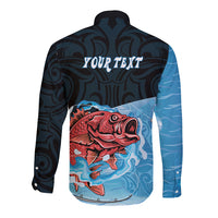 Personalised Snapper Fishing New Zealand Long Sleeve Button Shirt Tamure Fish Hook Maori Pattern LT22 - Polynesian Pride