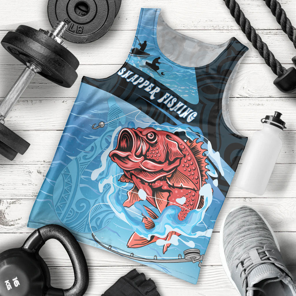 Personalised Snapper Fishing New Zealand Men Tank Top Tamure Fish Hook Maori Pattern