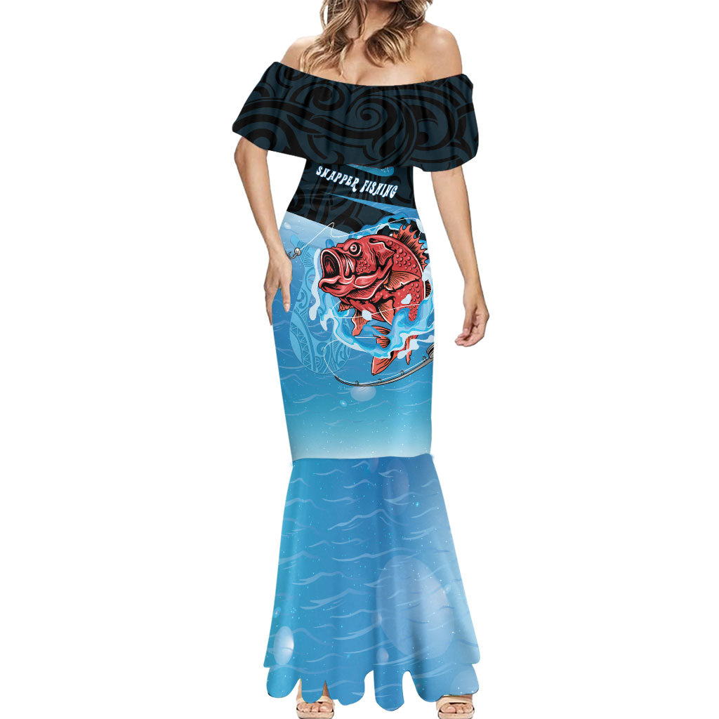 Personalised Snapper Fishing New Zealand Mermaid Dress Tamure Fish Hook Maori Pattern