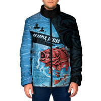 Personalised Snapper Fishing New Zealand Padded Jacket Tamure Fish Hook Maori Pattern