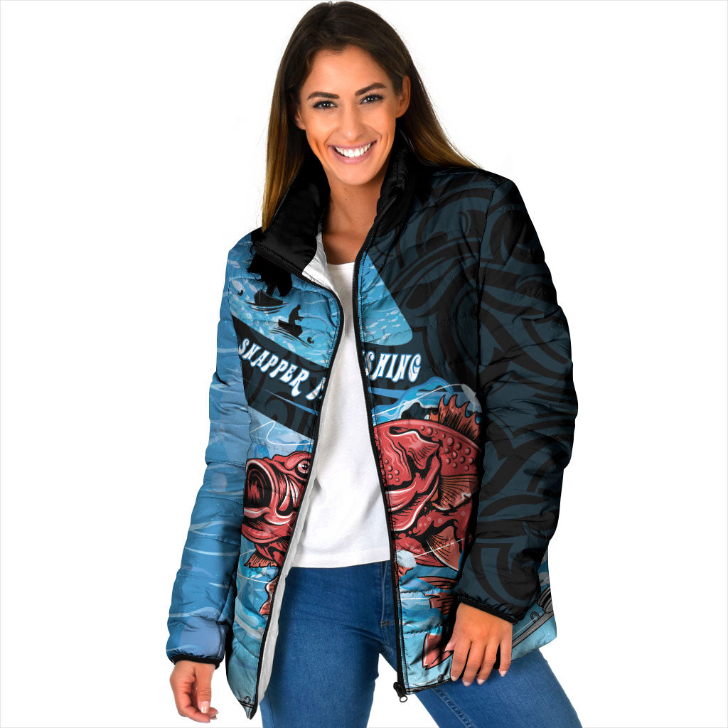 Personalised Snapper Fishing New Zealand Padded Jacket Tamure Fish Hook Maori Pattern