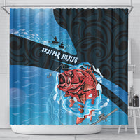 Snapper Fishing New Zealand Shower Curtain Tamure Fish Hook Maori Pattern