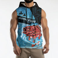 Personalised Snapper Fishing New Zealand Sleeveless Hoodie Tamure Fish Hook Maori Pattern