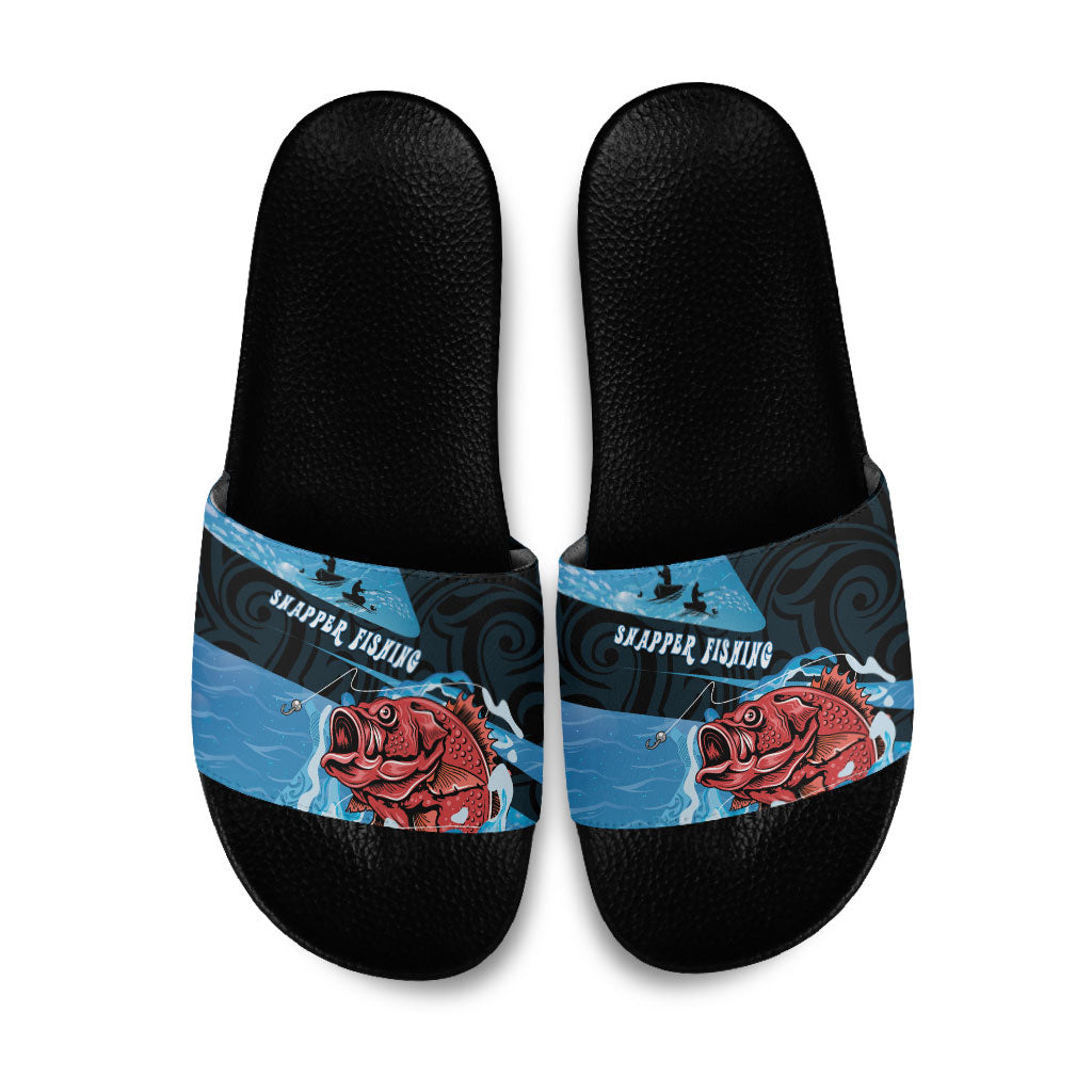 Snapper Fishing New Zealand Slide Sandals Tamure Fish Hook Maori Pattern