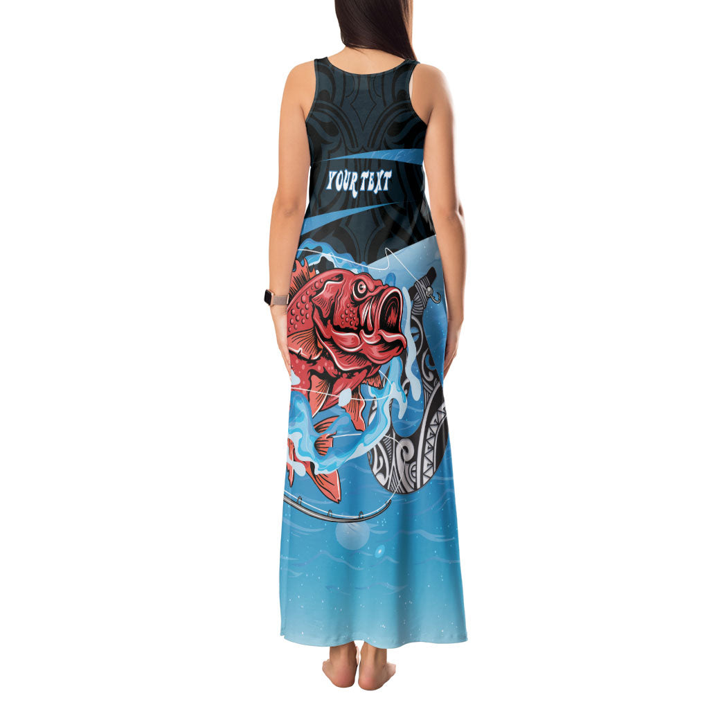 Personalised Snapper Fishing New Zealand Tank Maxi Dress Tamure Fish Hook Maori Pattern