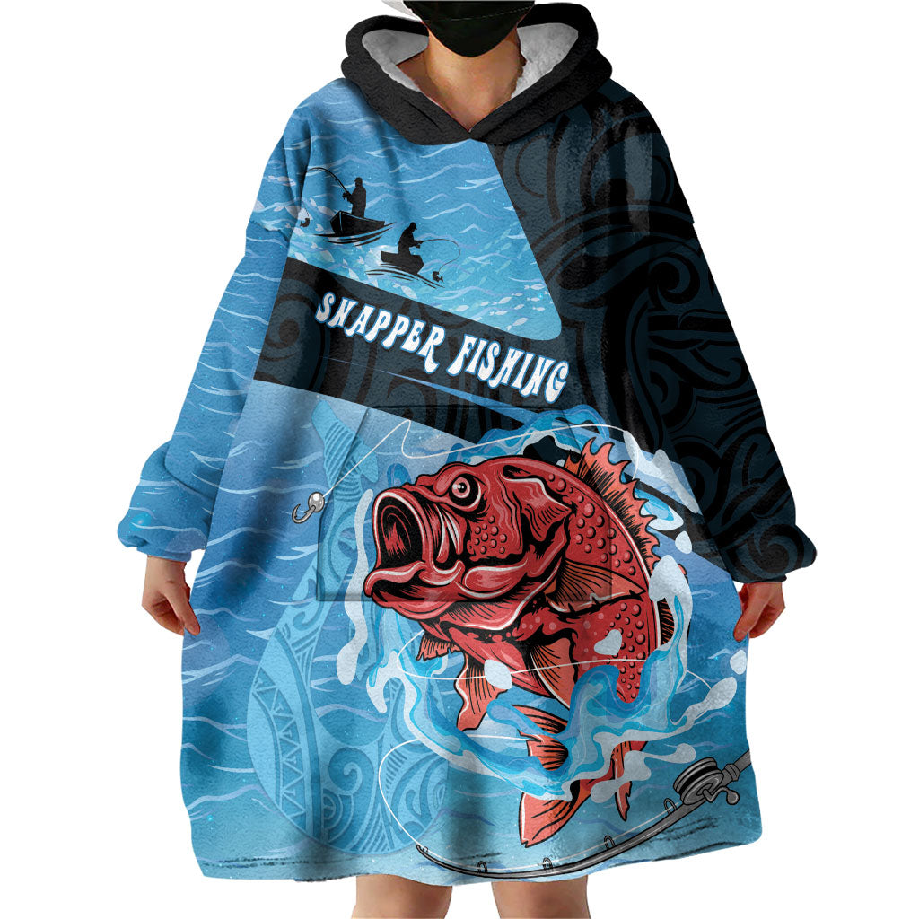 Personalised Snapper Fishing New Zealand Wearable Blanket Hoodie Tamure Fish Hook Maori Pattern LT22 - Polynesian Pride