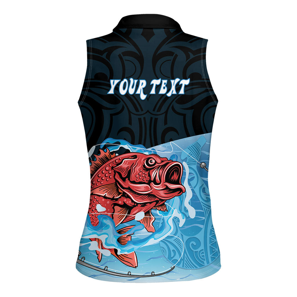 Personalised Snapper Fishing New Zealand Women Sleeveless Polo Shirt Tamure Fish Hook Maori Pattern LT22 - Polynesian Pride