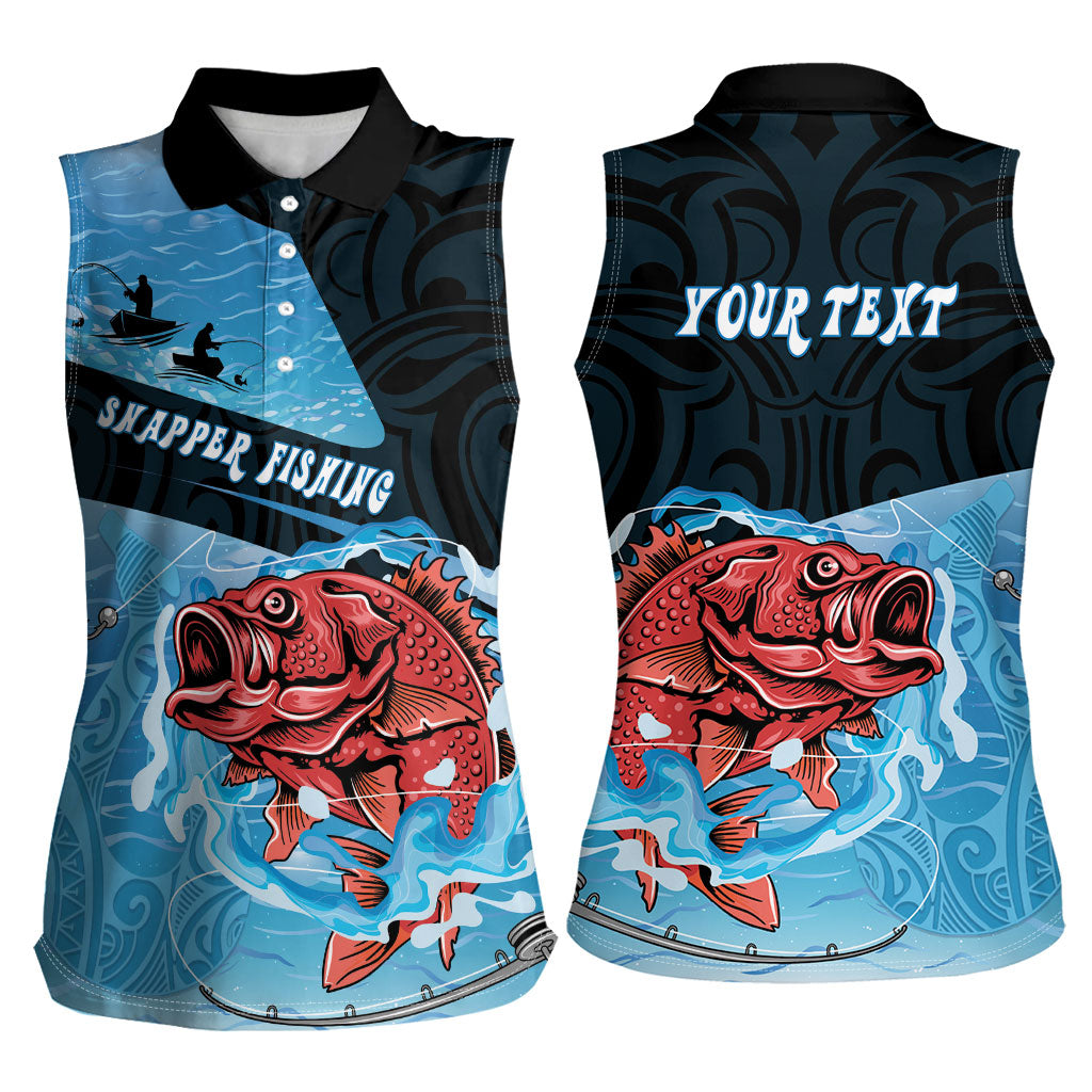 Personalised Snapper Fishing New Zealand Women Sleeveless Polo Shirt Tamure Fish Hook Maori Pattern LT22 - Polynesian Pride
