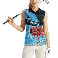 Personalised Snapper Fishing New Zealand Women Sleeveless Polo Shirt Tamure Fish Hook Maori Pattern LT22 - Polynesian Pride