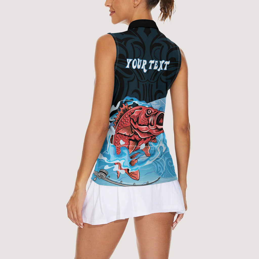 Personalised Snapper Fishing New Zealand Women Sleeveless Polo Shirt Tamure Fish Hook Maori Pattern LT22 - Polynesian Pride