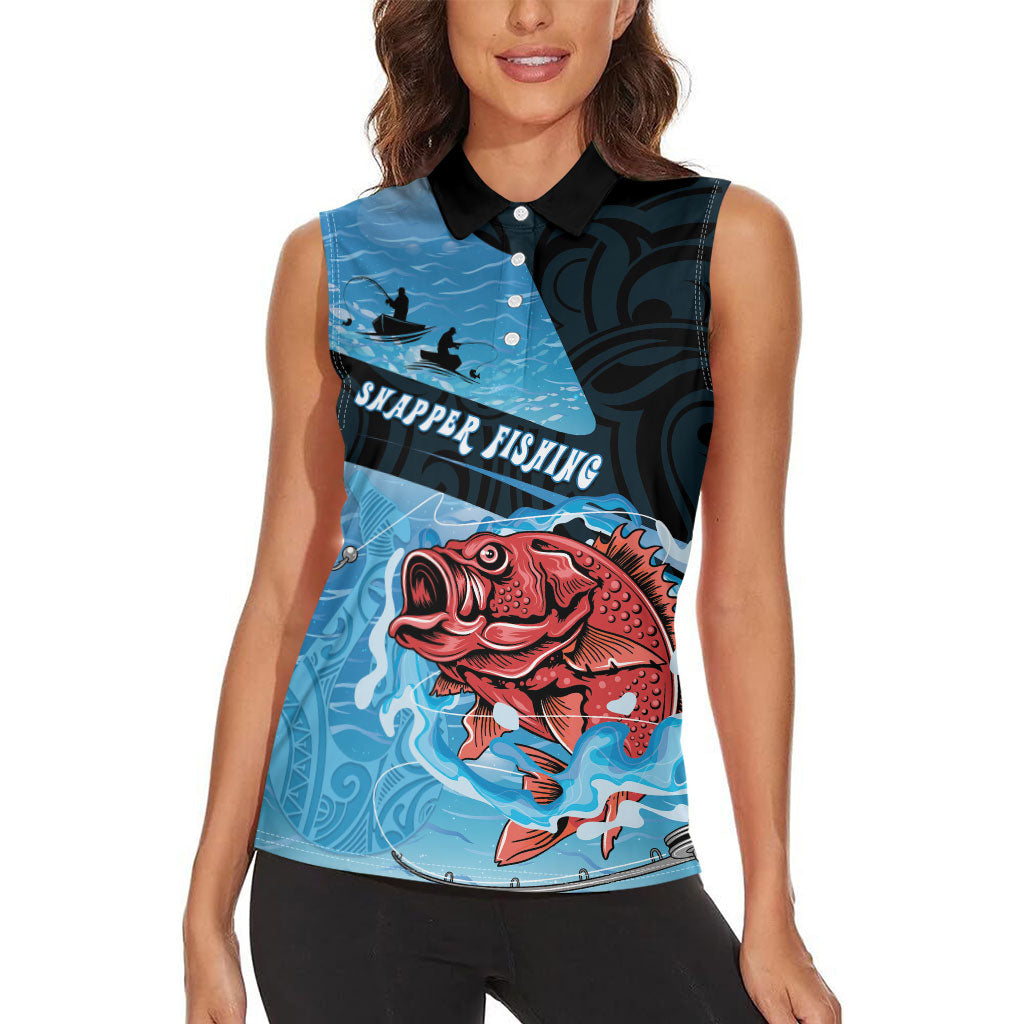 Personalised Snapper Fishing New Zealand Women Sleeveless Polo Shirt Tamure Fish Hook Maori Pattern LT22 - Polynesian Pride