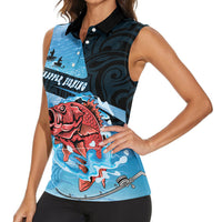 Personalised Snapper Fishing New Zealand Women Sleeveless Polo Shirt Tamure Fish Hook Maori Pattern LT22 - Polynesian Pride