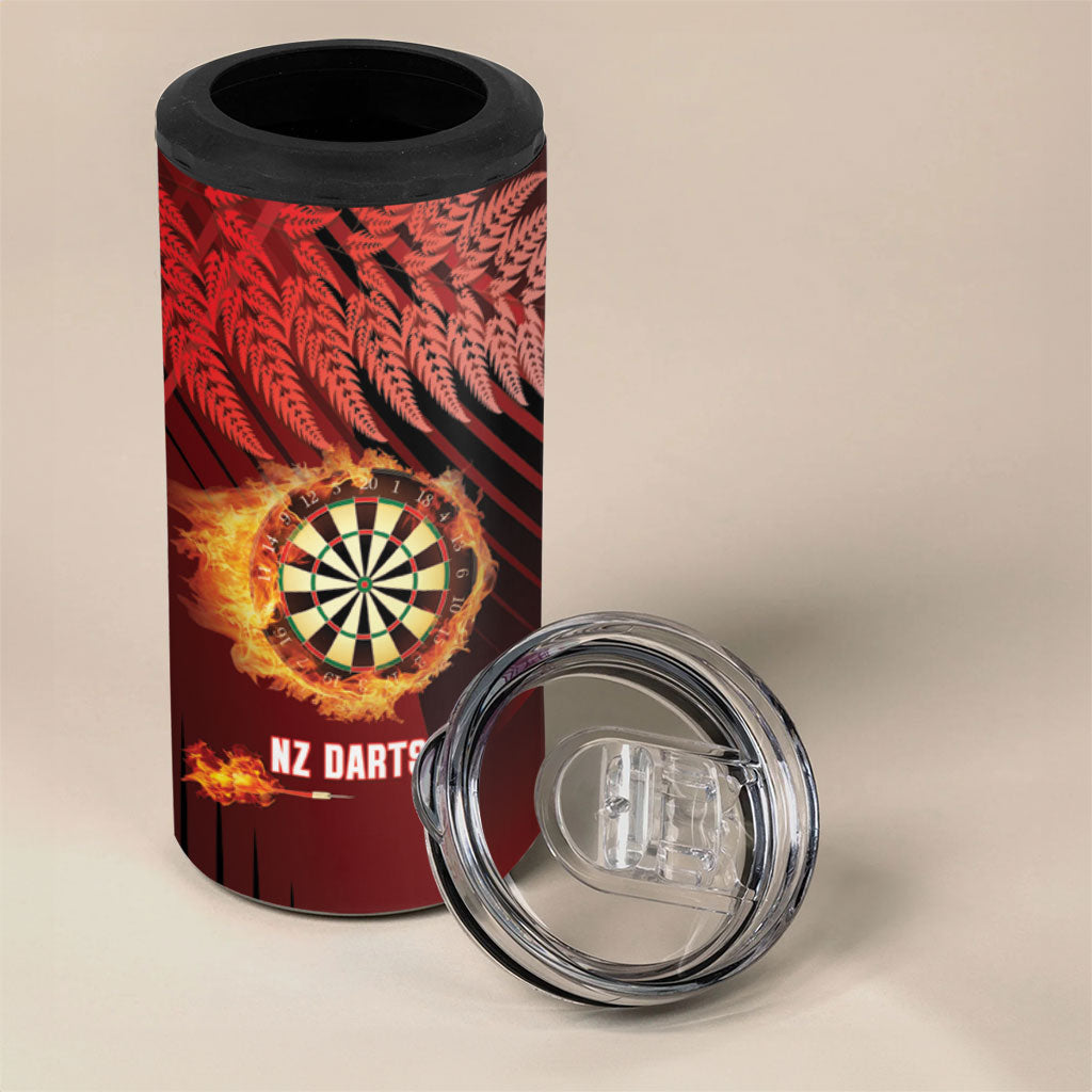 Personalised Darts New Zealand 4 in 1 Can Cooler Tumbler Silver Fern Red Color LT22 - Polynesian Pride
