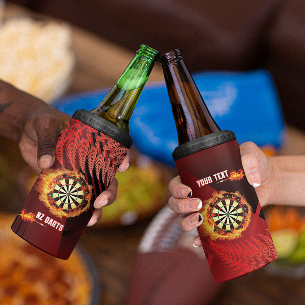 Personalised Darts New Zealand 4 in 1 Can Cooler Tumbler Silver Fern Red Color LT22 - Polynesian Pride