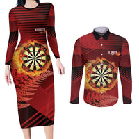 Personalised Darts New Zealand Couples Matching Long Sleeve Bodycon Dress and Long Sleeve Button Shirt Silver Fern Red Color LT22 Red - Polynesian Pride