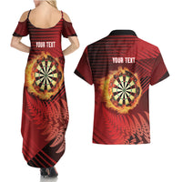 Personalised Darts New Zealand Couples Matching Summer Maxi Dress and Hawaiian Shirt Silver Fern Red Color LT22 - Polynesian Pride