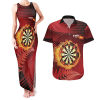 Personalised Darts New Zealand Couples Matching Tank Maxi Dress and Hawaiian Shirt Silver Fern Red Color LT22 Red - Polynesian Pride