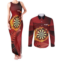 Personalised Darts New Zealand Couples Matching Tank Maxi Dress and Long Sleeve Button Shirt Silver Fern Red Color LT22 Red - Polynesian Pride