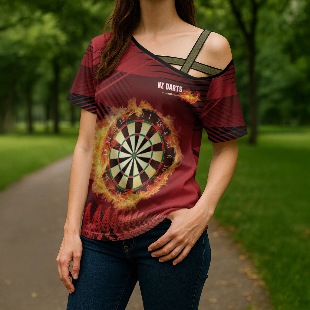 Personalised Darts New Zealand Cross Shoulder Shirt Silver Fern Red Color