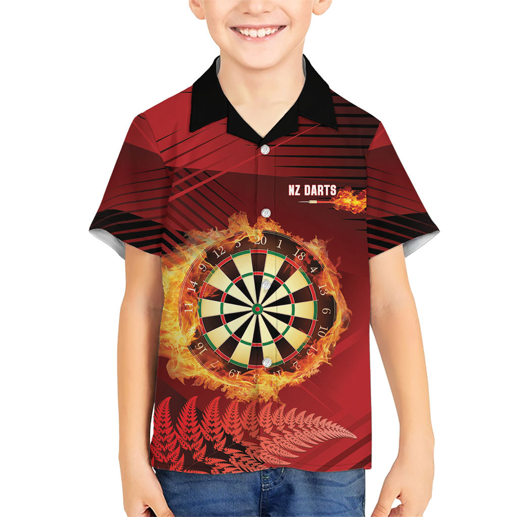 Personalised Darts New Zealand Family Matching Mermaid Dress and Hawaiian Shirt Silver Fern Red Color LT22 Son's Shirt Red - Polynesian Pride