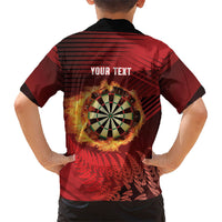 Personalised Darts New Zealand Family Matching Off The Shoulder Long Sleeve Dress and Hawaiian Shirt Silver Fern Red Color LT22 - Polynesian Pride