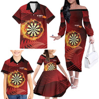Personalised Darts New Zealand Family Matching Off The Shoulder Long Sleeve Dress and Hawaiian Shirt Silver Fern Red Color LT22 - Polynesian Pride