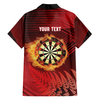 Personalised Darts New Zealand Family Matching Off The Shoulder Long Sleeve Dress and Hawaiian Shirt Silver Fern Red Color LT22 - Polynesian Pride