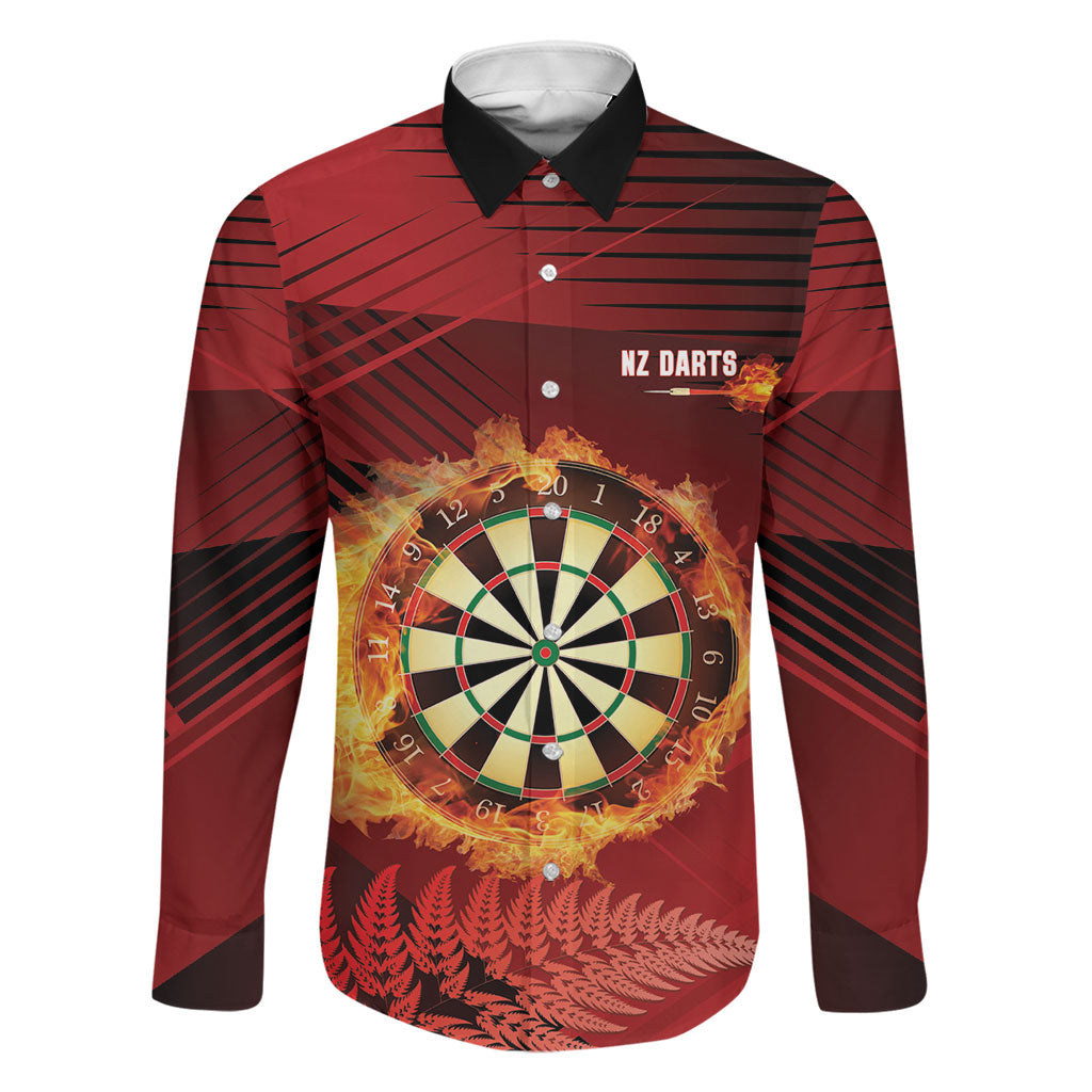 Personalised Darts New Zealand Family Matching Short Sleeve Bodycon Dress and Hawaiian Shirt Silver Fern Red Color LT22 Dad's Shirt - Long Sleeve Red - Polynesian Pride