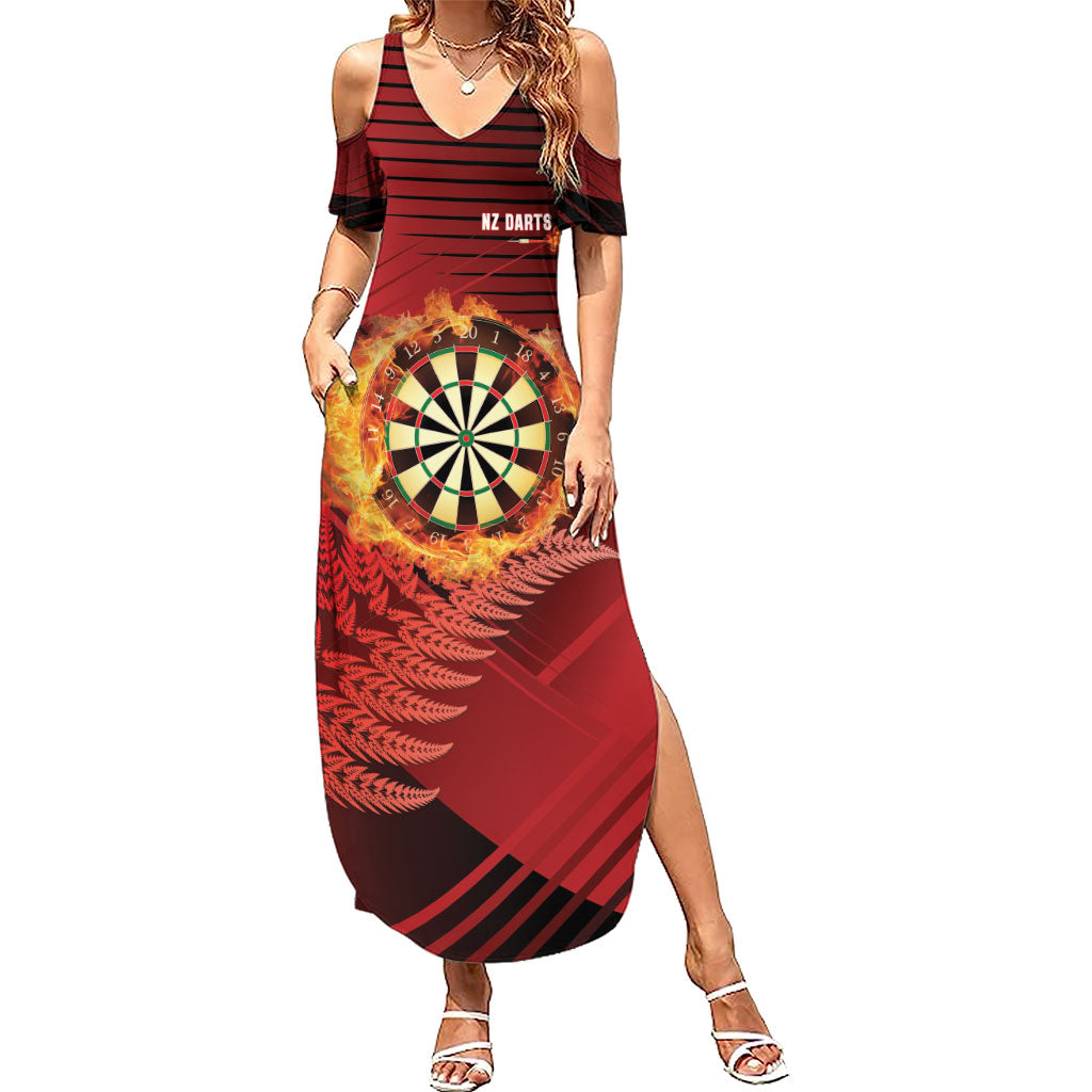 Personalised Darts New Zealand Family Matching Summer Maxi Dress and Hawaiian Shirt Silver Fern Red Color LT22 Mom's Dress Red - Polynesian Pride