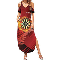 Personalised Darts New Zealand Family Matching Summer Maxi Dress and Hawaiian Shirt Silver Fern Red Color LT22 Mom's Dress Red - Polynesian Pride