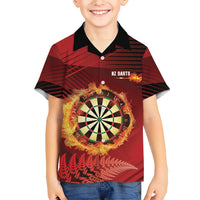 Personalised Darts New Zealand Family Matching Summer Maxi Dress and Hawaiian Shirt Silver Fern Red Color LT22 Son's Shirt Red - Polynesian Pride
