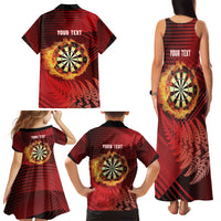 Personalised Darts New Zealand Family Matching Tank Maxi Dress and Hawaiian Shirt Silver Fern Red Color LT22 - Polynesian Pride